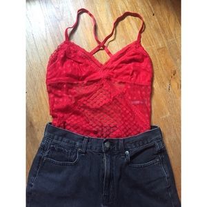 Aerie red lace bodysuit